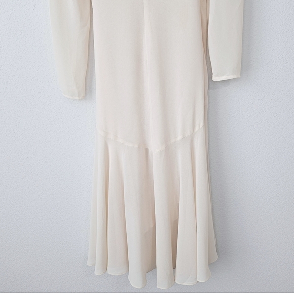 Vintage J.Harris 80s Wrap Lace Chiffon Pearls Romantic Long Sleeve Midi Dress - Picture 10 of 16